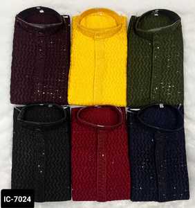 Vêtements ethniques indiens Vêtements pour hommes fantaisie Rayonne de qualité supérieure avec broderie et paillettes Travail des deux côtés Kurta avec pyjama en coton Raymond - Product Image 4