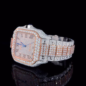 Montre mécanique de luxe haut de gamme, entièrement sertie de diamants, cadran en verre analogique, ETA 41 mm, moissanite VVS, hip hop, acier inoxydable glacé, affaires - Product Image 2