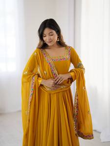 PinkCityBlocks mujer moderno hasta el suelo poliéster Chikankari estirable Salwar Kameez para boda/fiesta Regular Fit All - Product Image 5