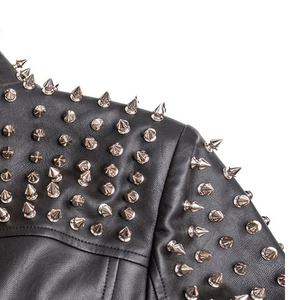 MOQ bajo Chaquetas de cuero con tachuelas y cremallera Vintage para mujer Venta caliente Diseño personalizado Chaqueta de cuero cálida para mujer - Product Image 6