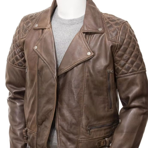 Chaqueta de piel de oveja auténtica con cuello levantado para hombre, ropa de motocicleta transpirable con logotipo frontal de estilo callejero a la moda - Product Image 1
