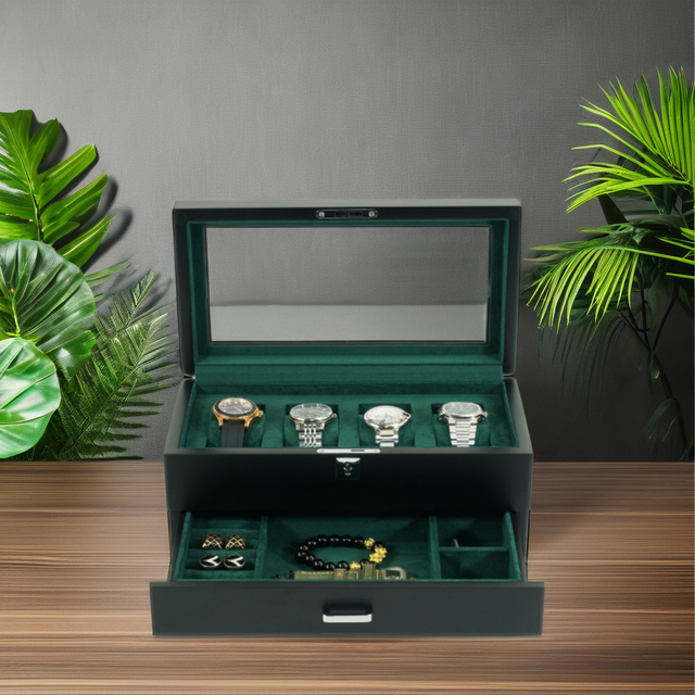 Sonny Custom Green Velvet Lining Luxury Watch Box with Key Lock Watch Storage Case with Drawer