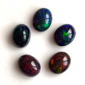 Opale éthiopienne naturelle noir feu ovale Cabochon à dos plat pierre précieuse en vrac pour la fabrication de bijoux de couleur de jeu de feu - Product Image 6