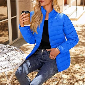 Veste matelassée pour femme, manteau d'hiver matelassé, vêtement d'extérieur léger rembourré avec col montant, fermeture éclair intégrale, vêtement décontracté chaud - Product Image 3