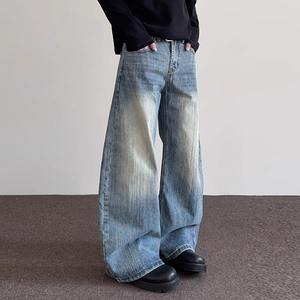 Pantalones Vaqueros de Mezclilla para Hombre, Estilo Urbano, de Alta Calidad, Personalizados, de Algodón, Sueltos, Lavados a la Piedra, Azules, de Pierna Ancha, Holgados - Product Image 4