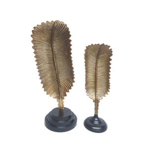 Sculpture en forme de feuille ronde sur mesure avec finition antique en laiton et Sculptures décoratives de table à base noire - Product Image 6