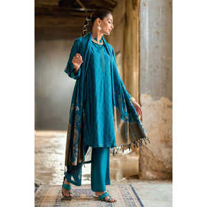 Ensemble 3 pièces en tissu jacquard teint en fil, chemise et pantalon plissés décorés, modèle MJ-52041 - Product Image 5