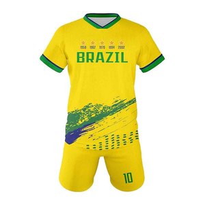 Conjunto de Camiseta de Fútbol de Brasil para Hombre, Amarillo y Verde, Cuello en V, Estampado Sublimado, Transpirable, Poliéster, Manga Corta, Uniforme para Adultos, Todas las Temporadas - Product Image 4