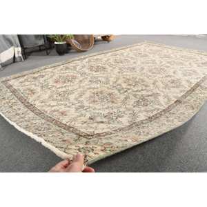 Alfombra turca de lana clásica Beige de 5,2x8,7 pies, diseño de retazos para entrada, sala de estar, dormitorio, alfombra lateral Rectangular de látex - Product Image 5