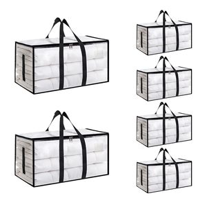 6 Pack-Extra Large Heavy Duty <strong>Plastic</strong> Polypropylene (PP) Waterproof Moving Bags Storage <strong>Totes</strong> Handles Zippers Foldable College - Product Image 1