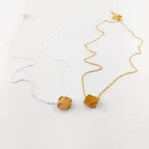 Rough Citrine Drilled Necklaces 10-12mm Raw Natural Stone With 3mmDrilled Gold Plated Cable Chain Necklace Rough Stone Necklaces
