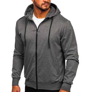 Sudadera con capucha de invierno gris al por mayor, con cremallera, corte regular, forro polar transpirable, ecológica, con logo frontal personalizado, poliéster/algodón - Product Image 1