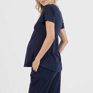 Conjunto de ropa de dormir de satén de seda transpirable cómodo de alta calidad para mujer, mejor precio, venta al por mayor, ropa de descanso de maternidad para verano sólido - Product Image 5
