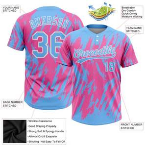 <b>Blue</b> <b>Pink</b> Custom Design Custom Sublimation Softball Baseball Button Jersey 2 buttons baseball Club Jersey Whole sale - Product Image 3