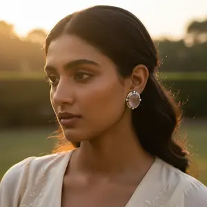 925 Silver <b>Stud</b> <b>Earrings</b> with Rose Quartz Trendy Pear Cut Diamond <b>Emerald</b> Pearl for Wedding Engagement or Party for Women - Product Image 1