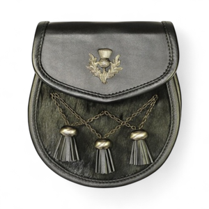 Geoffrey Scottish Thistle SEMI DRESS SPORRANS 100% Veste de kilt en cuir de vache de qualité supérieure Vêtements noirs pour hommes - Product Image 1