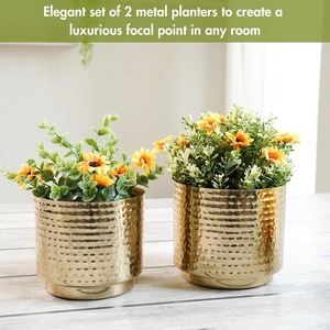 Macetero de Metal Martillado de Primera Calidad para Exhibición Elegante de Plantas de Interior, Decoración Contemporánea para el Hogar y Acento Decorativo para Esquinas - Product Image 3