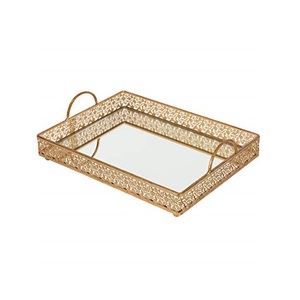 Plateau miroir doré en forme de Rectangle, décoration de la maison, plateau de Table en verre, parfum, vanité, bijoux en métal, maquillage, organisateur de plateau miroir - Product Image 1
