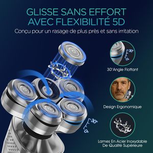 Afeitadora Eléctrica Rotativa Recargable para Hombre, Resistente al Agua IPX7, con Pantalla LED, Triple Cuchilla, Lavable - Product Image 5