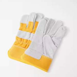 Guantes DE TRABAJO estilo conductor para hombre Función antideslizante de cuero dividido de cerdo amarillo - Product Image 3