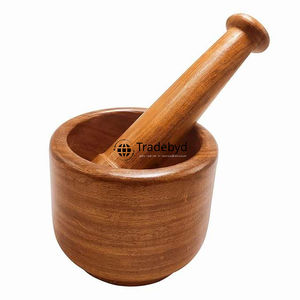 Trituradora de especias hecha a mano de mortero y mortero Natural Okhli de madera Tradebyd, utensilios de cocina ecológicos - Product Image 3