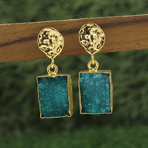 Elegante ágata chapada en oro Druzy piedras preciosas pendientes colgantes joyería de moda hecha a mano con regalo de diseño elegante - Product Image 5