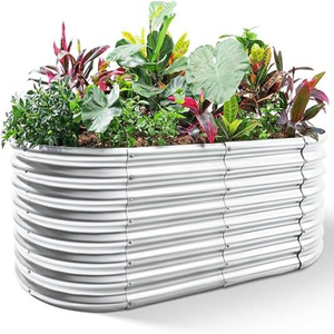 Jardinière surélevée galvanisée sur mesure, lit de jardin de forme ovale pour la maison, le jardinage extérieur avec plantes et légumes - Product Image 4