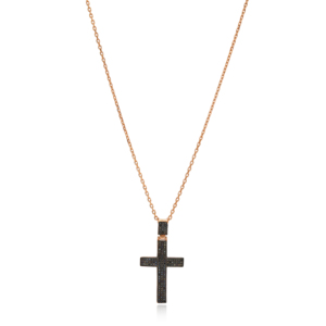 Croix Pave Noir Zircon Pierre Charme Collier Pendentif Turc En Gros Fabriqué À La Main 925 Bijoux En Argent Sterling - Product Image 1