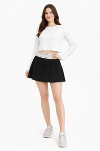 Completo Sportivo 2 Pezzi: Top a Maniche Lunghe con Collo Rotondo e Pantaloncini, Vestibilità Comoda, Asciugatura Rapida, in Poliestere/Nylon/Spandex, per Yoga - Product Image 2