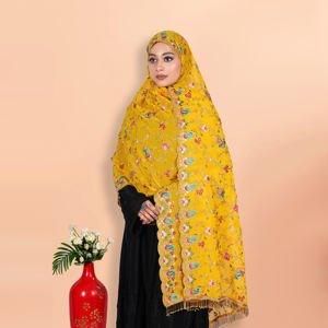 Womens Luxury Georgette Hijab with Heavy Embroidery and Sequin Work with Beads Latkan Lace Border for Party Wear - Product Image 4