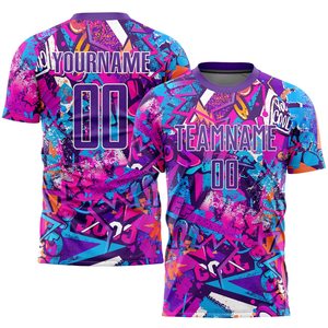 Nouvelle arrivée, maillot de football personnalisé noir, rose clair et bleu clair, sublimation, séchage rapide, respirant, manches courtes/longues, haut - Product Image 2