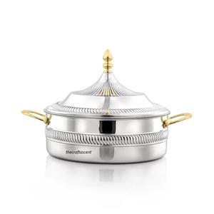 Casserole de service de nourriture faite à la main en acier de qualité supérieure en or de haute qualité avec couvercle chauffe-plats de luxe pour hôtel et restaurant d'Inde - Product Image 6