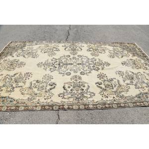 Vintage Turkish Rug Eco-Friendly Classic Beige <b>Brown</b> 6.3 X 11.4 ft Handmade <b>Wool</b> Latex Backing Medium Pile Rectangle Patchwork - Product Image 3