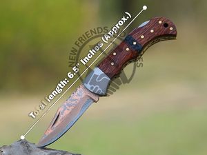 Couteau de poche en cuivre pliant damas fait à la main de qualité supérieure manche en bois lame Turquoise cadeau d'anniversaire pour le Camping bricolage Grade ODM - Product Image 3