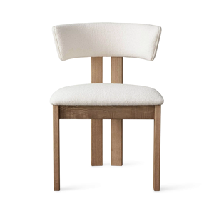 Modern Dining <b>Chair</b> with White Boucle <b>Upholstery</b> - Product Image 1