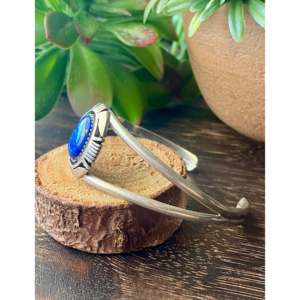 Vintage Navajo Fashion <b>Cuff</b> <b>Bracelet</b> Handmade with Lapis and Sterling <b>Silver</b> - Product Image 4