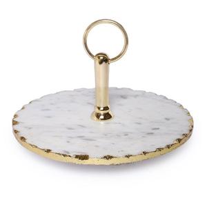Soporte decorativo de mármol de lujo para pasteles con piedra blanca redonda y mango de anillo dorado para celebración de bodas - Product Image 2