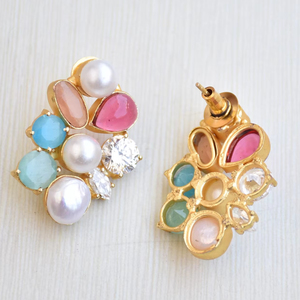 Boucles d'oreilles pendantes en laiton naturel, perle de qualité supérieure, pierre naturelle brute, finition en laiton satiné, design bohème chic, haute qualité, export - Product Image 5