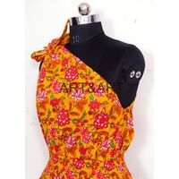 Robe décontractée en coton indien style bohème hippie faite à la main, imprimé floral, manches coréennes, épaule asymétrique, froncée naturellement, respirante