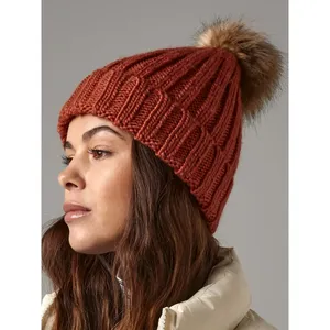 Customizable Chunky <b>Beanie</b> <b>with</b> Fur <b>Pom</b> <b>Pom</b> for Promotional Merchandising - Product Image 1