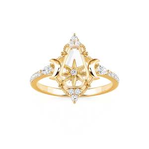 Bague Statement Vintage Jeulia en Acier Inoxydable Plaqué Or avec Cristal Taillé en Cercueil, Motif Étoile du Nord et Lune - Product Image 3