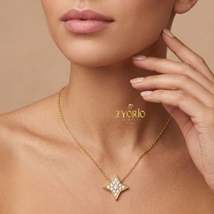 Trendy Engagement Quadrilateral Star Pendant 18K Solid Gold Real Natural Diamond <b>Thin</b> Chain Necklace Party Gift Women - Product Image 2