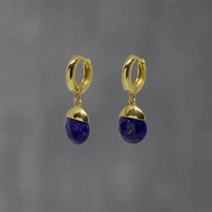 Top Selling Best Selling Lapis Lazuli Stone Hoop Earrings 925 <b>Silver</b> Natural Round Cut Blue Gemstone Women's Fine Jewelry Bulk - Product Image 2