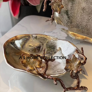 Bol de service en métal au design floral 3 en 1 Branches à feuilles de qualité supérieure à usage intensif Vaisselle design Centre de table - Product Image 4