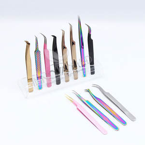 Pince à épiler professionnelle en acier inoxydable blanc et bleu pour extensions de cils, outil d'application pour artistes en cils volumineux - Product Image 3