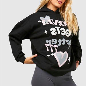 Última moda de alta calidad de las mujeres Puff Print Hoodies Color sólido transpirable mujeres sudaderas con capucha para la venta en línea - Product Image 4