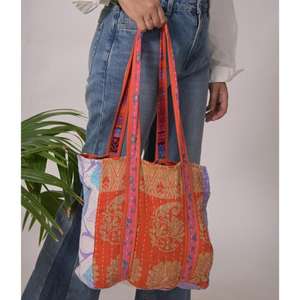 Bolso de algodón bohemio Kantha, bolso vintage hecho a mano para mujer, Mercado Ecológico, Playa o comestibles - Product Image 3