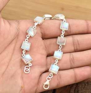 Rainbow Moonstone Tennis Bracelet 18K Gold Plated Sterling <b>Silver</b> Handmade Luxury Jewelry Gift for <b>Women</b> Elegant - Product Image 3