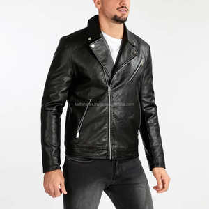 Chaqueta de Cuero Negra Minimalista de Corte Ajustado para Hombre con Cierre Asimétrico y Cuello Camisero, Ropa Casual de Invierno para Motociclistas - Product Image 4