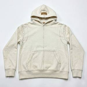 เสื้อฮู้ดดี้ผู้ชายผ้าฝ้าย 100% หนานุ่มสำหรับฤดูหนาว สไตล์ดีคอนสตรัคชั่นแบบยังไม่เสร็จ พร้อมตะเข็บเย็บแบบมองเห็นได้ ผลิตตามแบบ OEM - Product Image 3